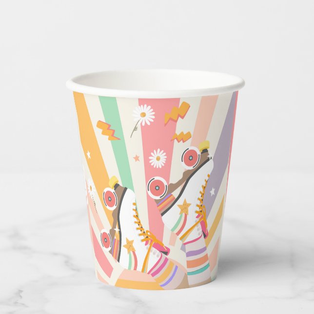 Roller Skate Skating Retro Groovy Girl Birthday Paper Cups (Front)
