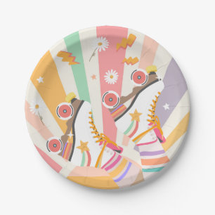 Roller Skate Skating Retro Groovy Girl Birthday Paper Plate