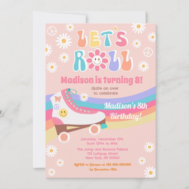 Roller Skate Super Rétro Anniversaire Invitations (Devant)
