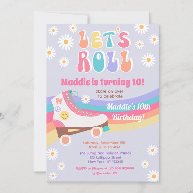 Roller Skate Super Rétro Anniversaire Invitations (Devant)