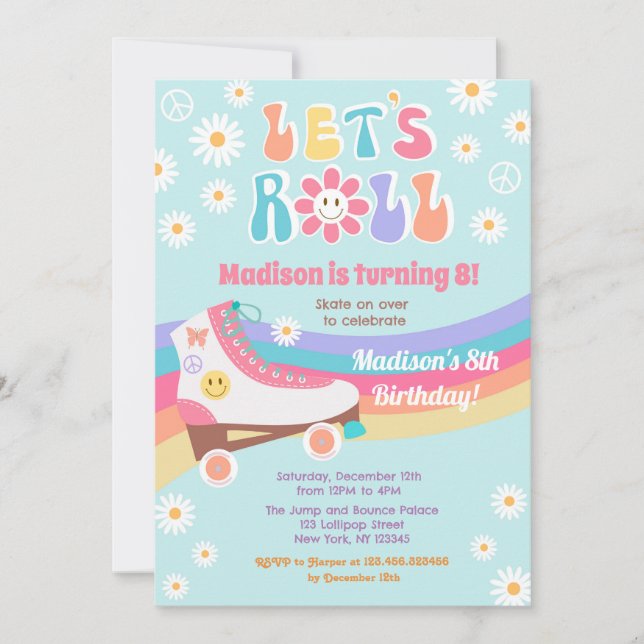 Roller Skate Super Rétro Anniversaire Invitations (Devant)