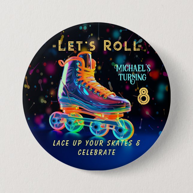 Roller Skate, Turning 8 3 Inch Round Button (Front)