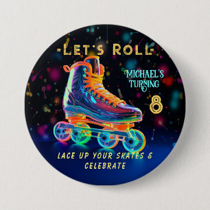 Roller Skate, Turning 8 3 Inch Round Button