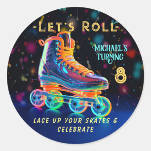 Roller Skate, Turning 8 Classic Round Sticker