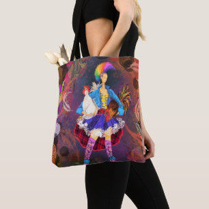 Roller Skater Punk Farm Girl With Roosters - Fun Tote Bag