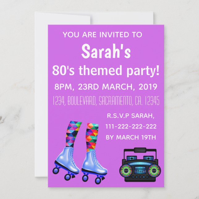 Roller Skates and Boombox. 80's Party. Invitation (Front)