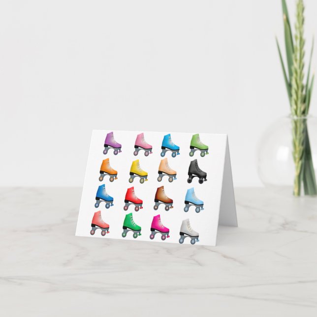 Roller Skates Colorful Pattern Retro Rollerskates Card (Front)