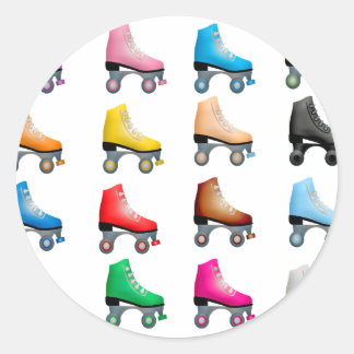 Roller Skates Colorful Pattern Retro Rollerskates Classic Round Sticker