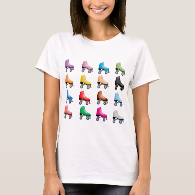 Roller Skates Colorful Pattern Retro Rollerskates T-Shirt (Front)
