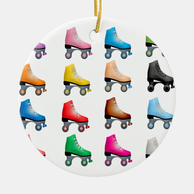 Roller Skates Colourful Pattern Retro Rollerskates Ceramic Ornament (Front)