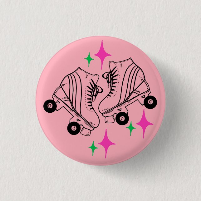 Roller Skates Derby Skating Pink Birthday Party 1 Inch Round Button (Front)