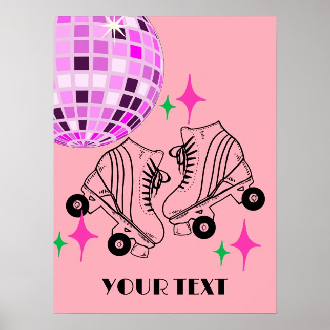 Roller Skates Derby Skating Pink Disco Ball Poster (Front)