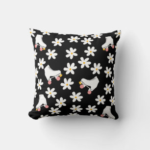Roller Skates Floral Black Roller Skater Gift Throw Pillow
