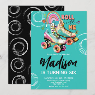 Roller Skates Rainbow Birthday Party Invitation