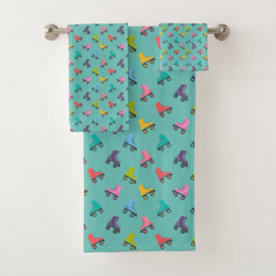 Roller Skates, Skating Pattern Bath Towel Set