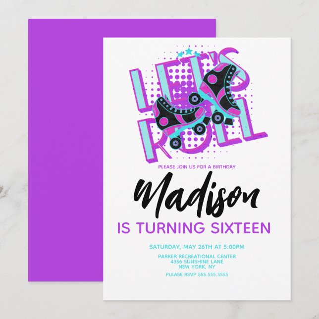 Roller Skates Sweet 16 Theme Birthday Party Invitation (Front/Back)