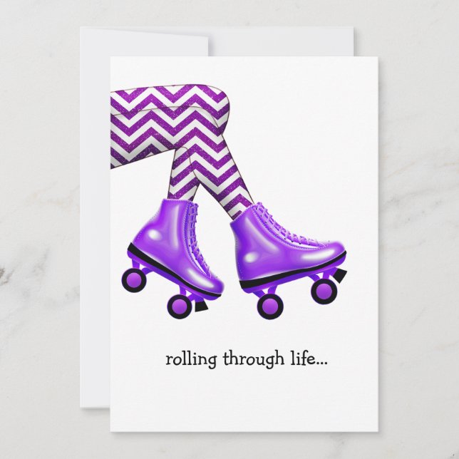 Roller skates with purple socks note card (Front)