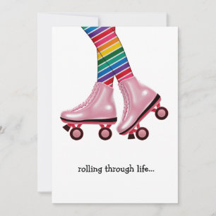 Roller skates with rainbow socks note card