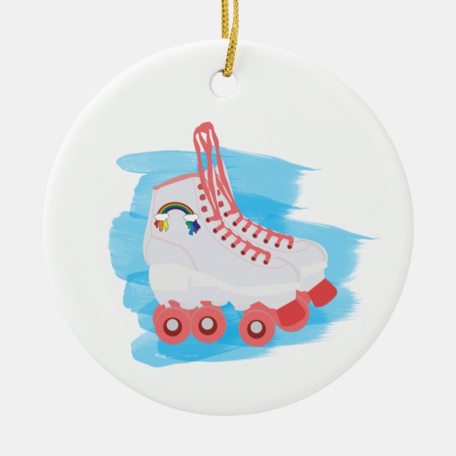 Roller Skates with Watercolor Splash Ceramic Ornament (Front)