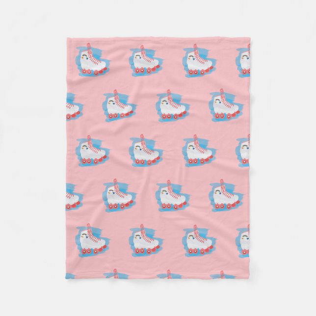Roller Skates with Watercolor Splash Fleece Blanket (Front)
