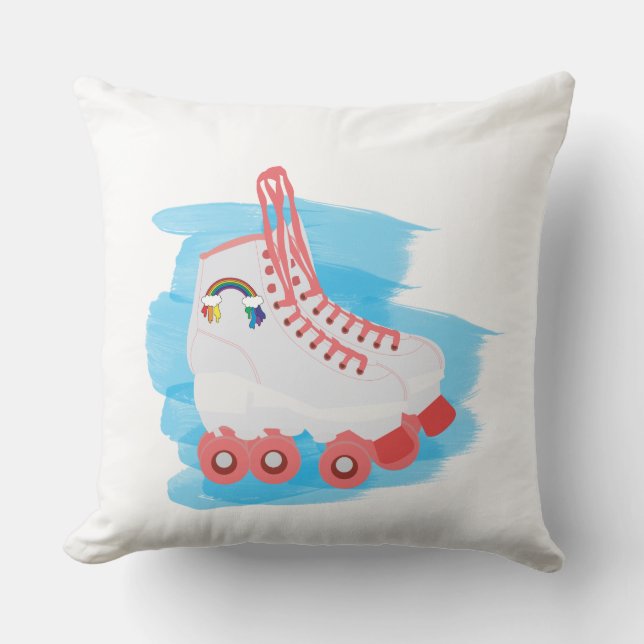 Roller Skates with Watercolor Splash Throw Pillow (Front)