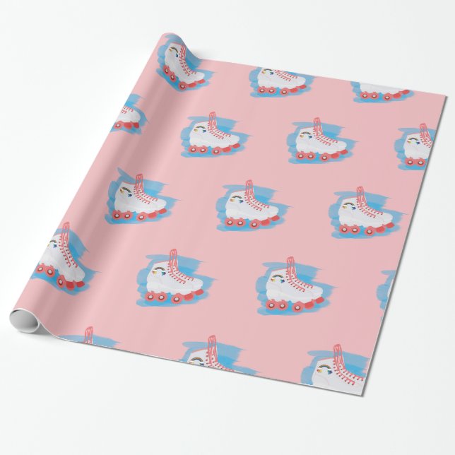 Roller Skates with Watercolor Splash Wrapping Paper (Unrolled)
