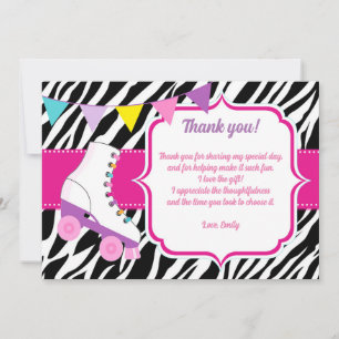 Roller Skates Zebra Birthday Thank You Card