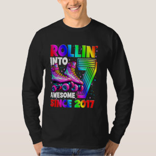 Roller Skating 7th Birthday Girls Rollin into 7 Aw T-Shirt