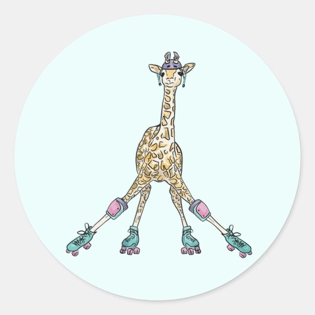 Roller skating animals  classic round sticker (Front)