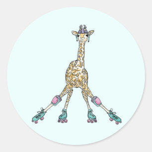 Roller skating animals  classic round sticker