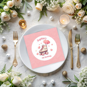 Roller Skating Balloons Glitter Girl's Birthday Napkin