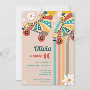 Roller Skating Birthday Groovy hippy Invitation