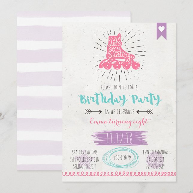 Roller Skating Birthday Invitatio Invitation (Front/Back)