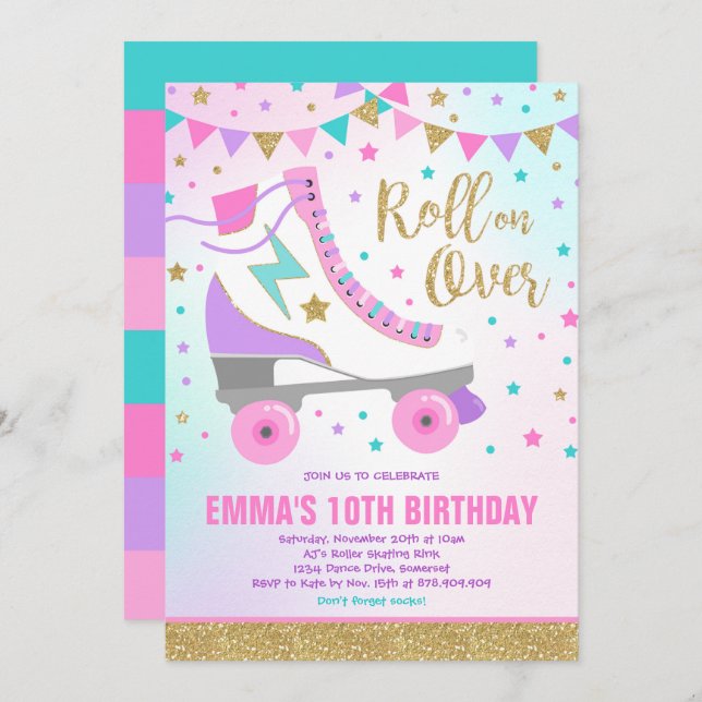 Roller Skating Birthday Invitation Skating Party (Front/Back)