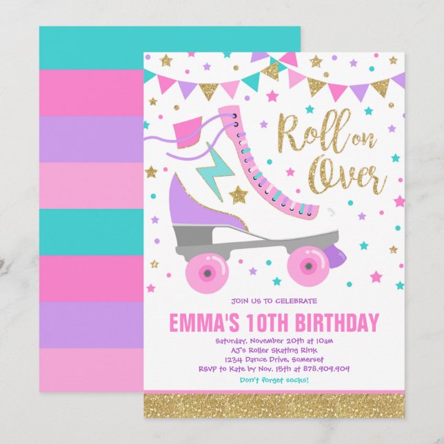 Roller Skating Birthday Invitation Skating Party (Front/Back)