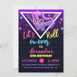 Roller Skating Birthday Neon Skating Invitation