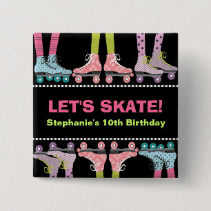 Roller Skating Birthday Party Favour for Girls 2 Inch Square Button