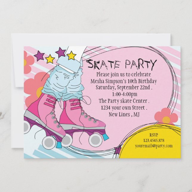 Roller Skating birthday party invitation (Front)