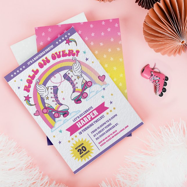 Roller Skating Birthday Party  Invitation (Unleash your inner roller skater with this super cool Roller Skating Birthday Party invitation! )
