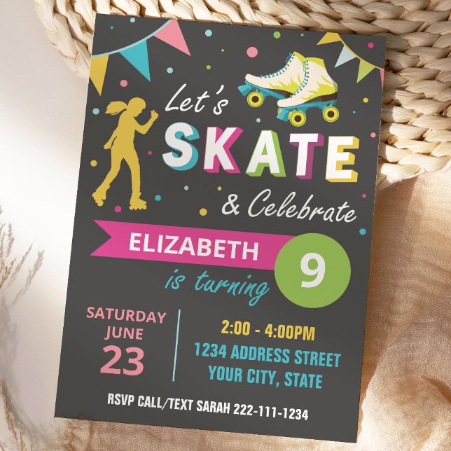 Roller Skating Birthday Party Invitation in Black (Creator Uploaded)