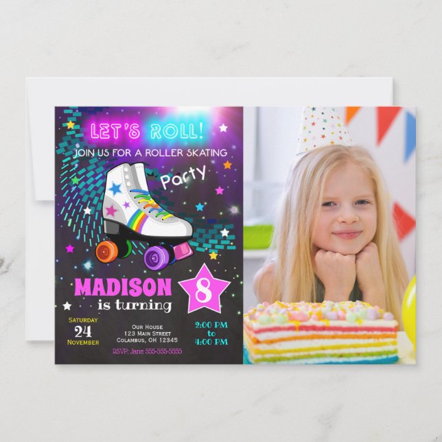 Roller Skating Birthday Party Invitation / Neon (Front)