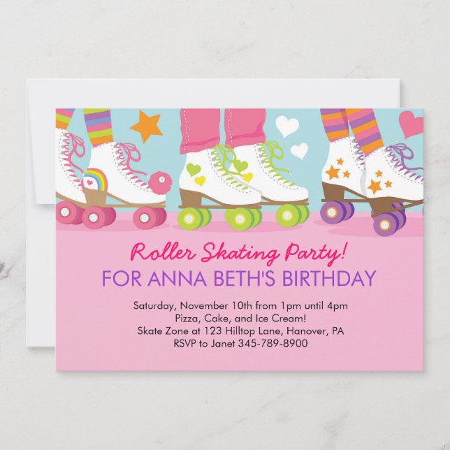 Roller Skating birthday party invitations (Front)