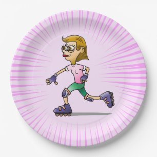 Roller Skating Birthday Party Pink Paper Plate