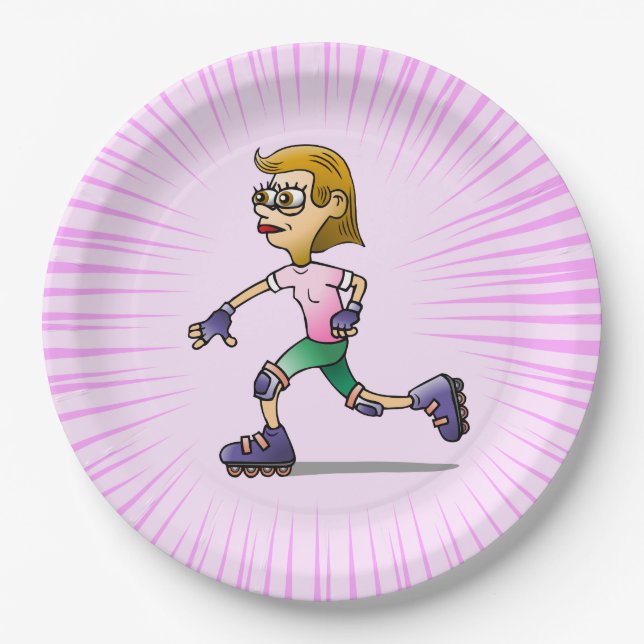 Roller Skating Birthday Party Pink Paper Plate (Front)