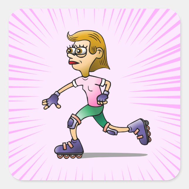 Roller Skating Birthday Party Pink Square Sticker (Front)