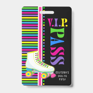 Roller Skating Birthday Party VIP Pass Glow Party Badge
