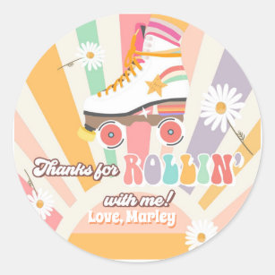 Roller Skating Birthday Retro Skate Rollin Thanks Classic Round Sticker