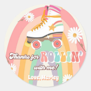 Roller Skating Birthday Retro Skate Rollin Thanks  Classic Round Sticker