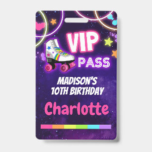 Roller Skating Birthday VIP Pass Lanyard Badge