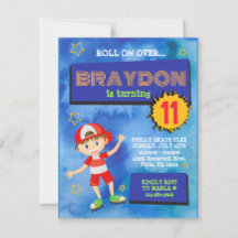 Roller Skating Boy Blue Birthday Party Invitation